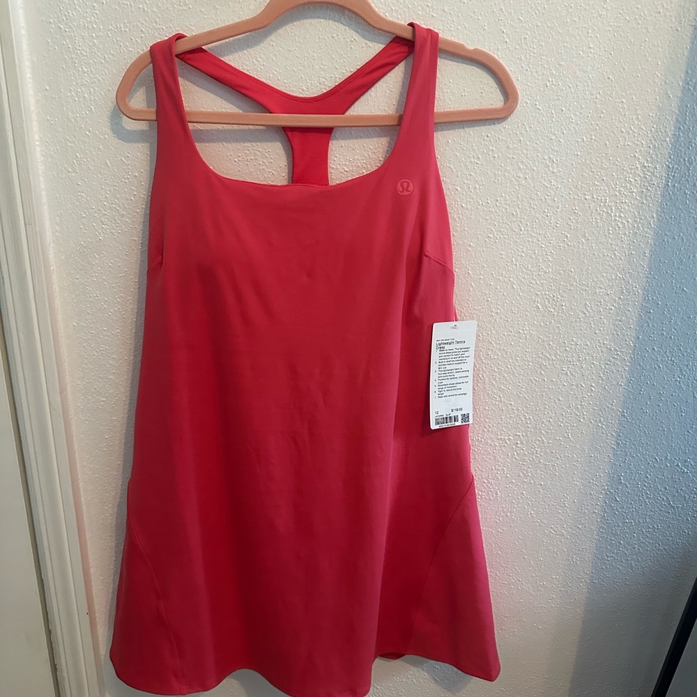 Lululemon Court Crush Tennis Dress Size 12 NWT Hot Pink Athletic Racerback Prep - Picture 3 of 10